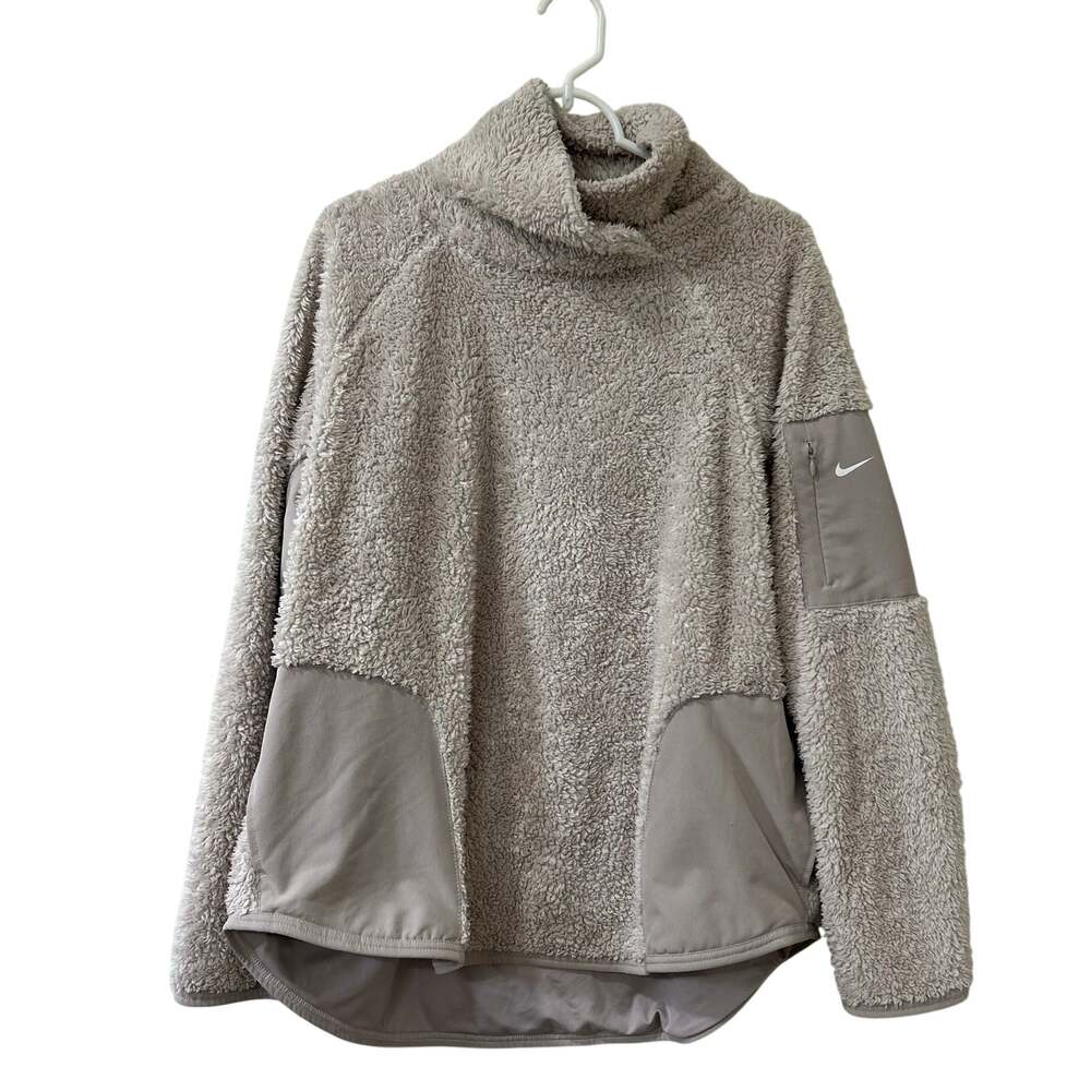 Nike Tech Womens Size XL Beige Fleece Sherpa Pullover Sweatshirt Sportswear Fall